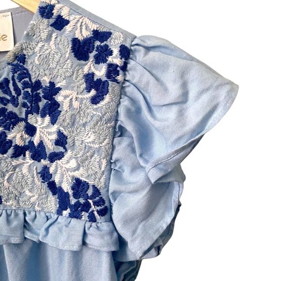 J.Marie Palmer Blue Dress with Floral Embroidery with Pockets in Size Small - Picture 7 of 11